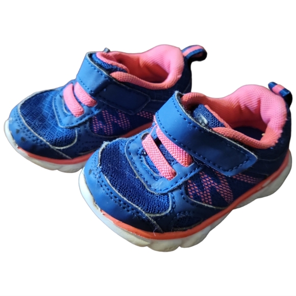 Baby Girl's Garanimals Sneakers Tennis Shoes Pink Blue Padded Sole Velcro Straps - Picture 2 of 9